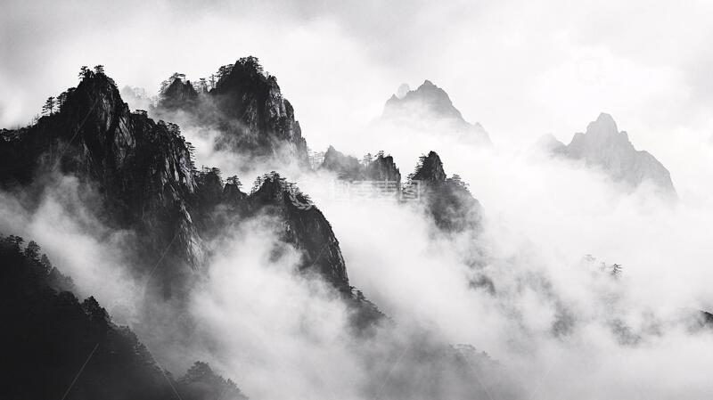 高清大图下载【趣麦麦图】墨韵禅意山峰云雾意境