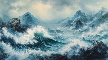海浪油画油画绘画浪花
