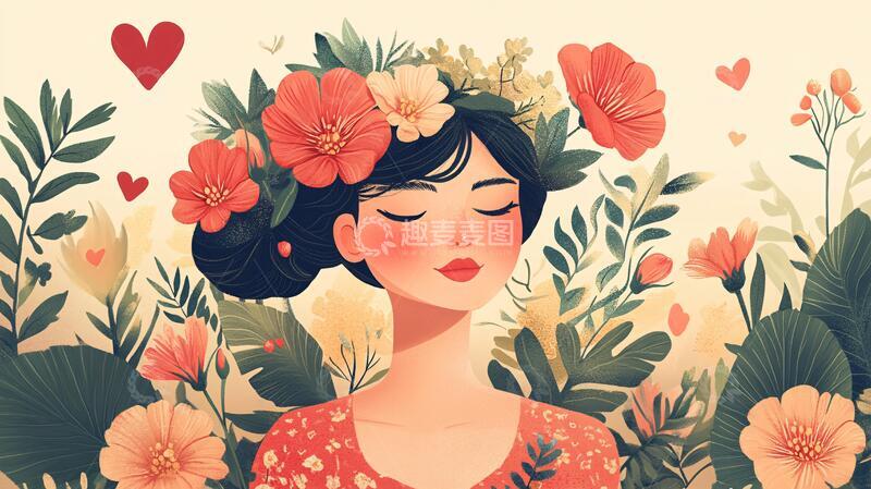 高清大图下载【趣麦麦图】木棉花美女插画1
