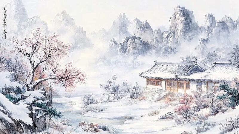 高清大图下载【趣麦麦图】雪景山水画雪景工笔水墨