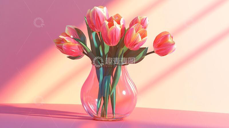高清大图下载【趣麦麦图】郁金香花瓶花瓶玻璃花卉