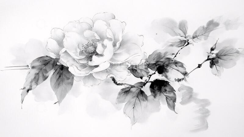 高清大图下载【趣麦麦图】水墨牡丹手绘茶花芍药