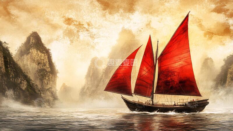 高清大图下载【趣麦麦图】一帆风顺背景1