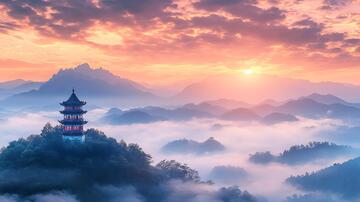 贤山晨雾晨雾晨曦云雾