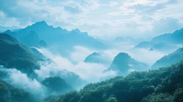 狼牙山晨雾晨雾光雾尧山