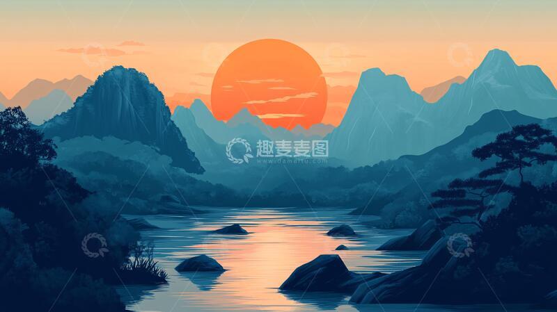 高清大图下载【趣麦麦图】巨幅山水日出