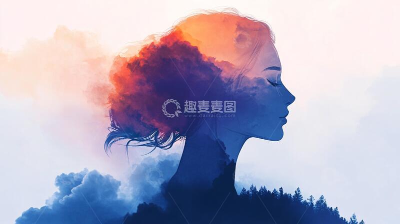 高清大图下载【趣麦麦图】唯美抽象画水彩画女人