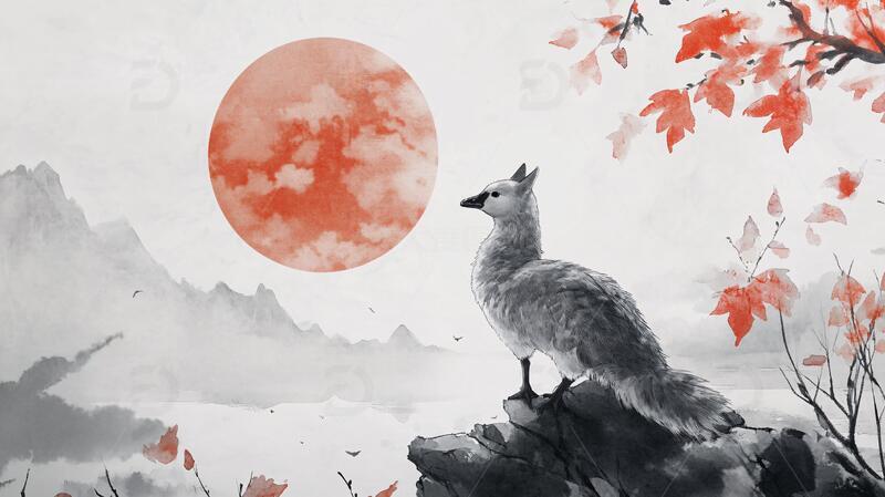 插画红日插画红叶红日