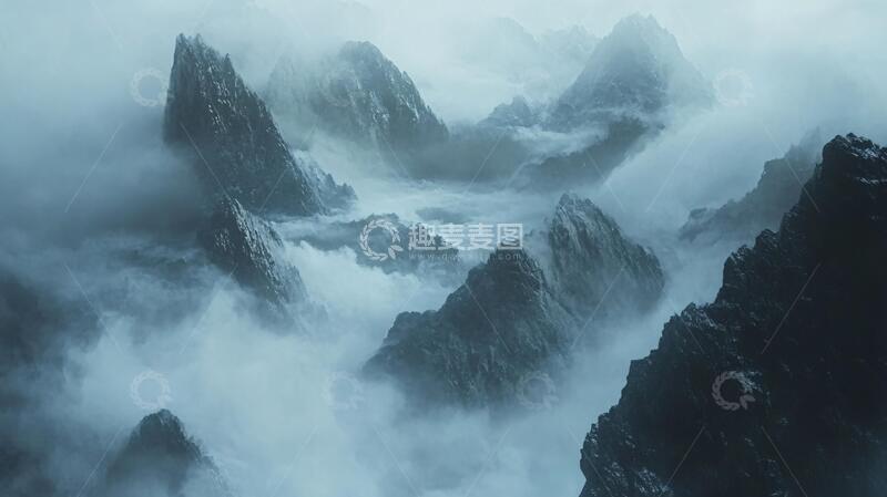 高清大图下载【趣麦麦图】墨韵禅意山峰云雾意境7