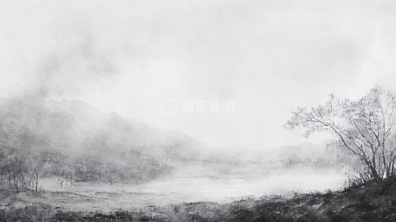 高清大图下载【趣麦麦图】烟墨意境山水水彩画