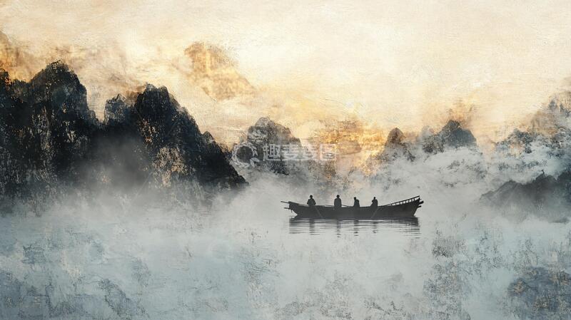 高清大图下载【趣麦麦图】一叶孤舟意境画