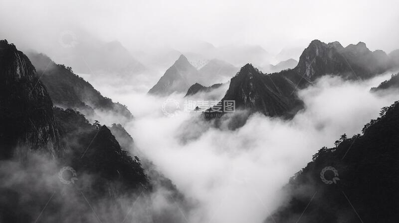 高清大图下载【趣麦麦图】墨韵禅意山峰云雾意境4