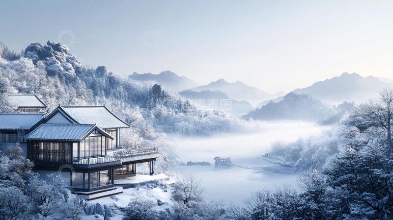 高清大图下载【趣麦麦图】新中式雪景雪景中式地产
