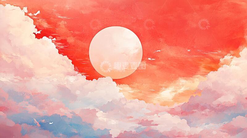 高清大图下载【趣麦麦图】插画红日插画红日落日