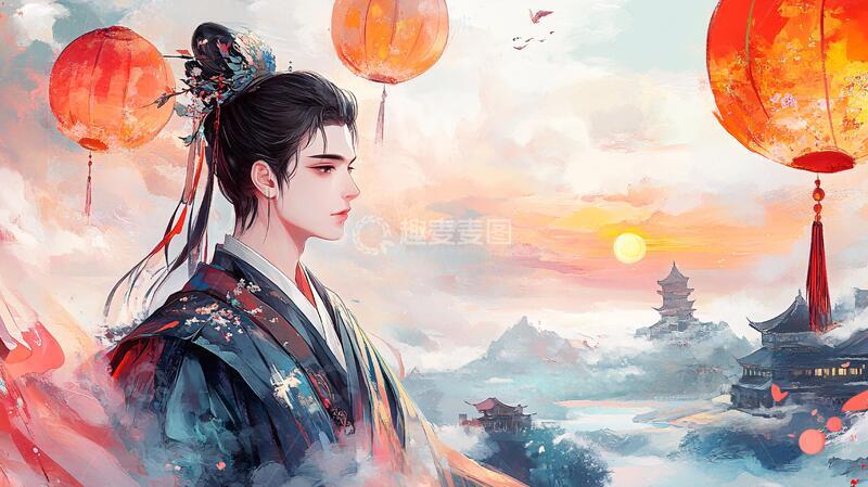 高清大图下载【趣麦麦图】古风少年插画