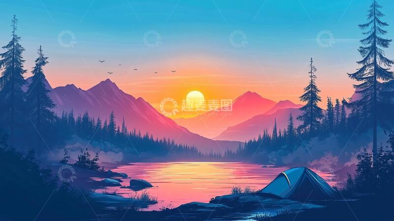 高清大图下载【趣麦麦图】户外露营插画1