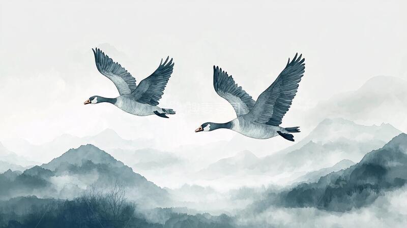 高清大图下载【趣麦麦图】仙鹤云海插画