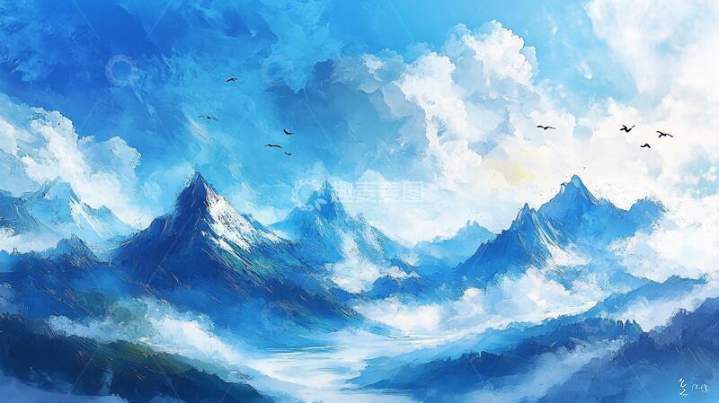 高清大图下载【趣麦麦图】雪山原画插画壁纸原画