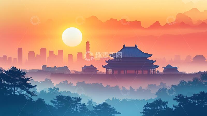 高清大图下载【趣麦麦图】景山落日全景