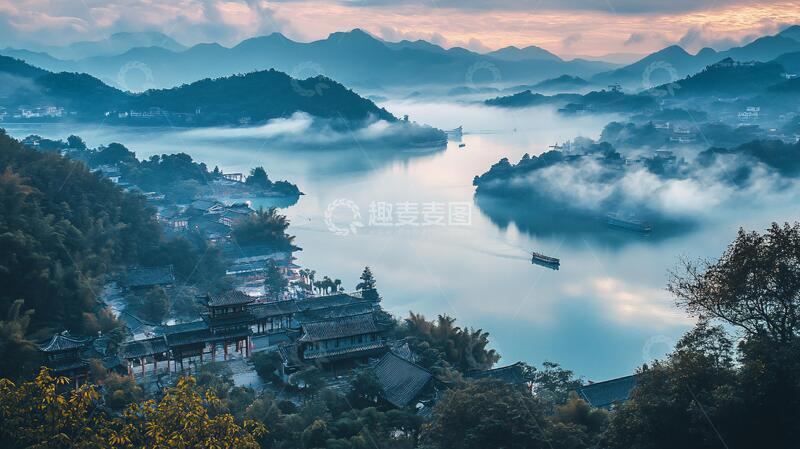 高清大图下载【趣麦麦图】贤山晨雾晨雾影视基地