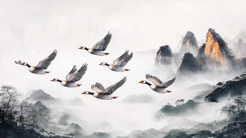 高清大图下载【趣麦麦图】中式意境山水画瑞鹤图1