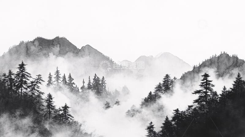高清大图下载【趣麦麦图】黑白意境水墨山
