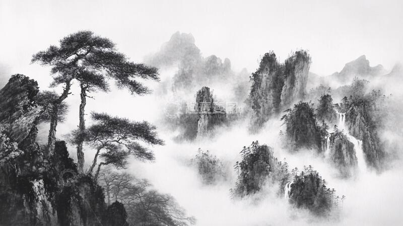 高清大图下载【趣麦麦图】迎客松水墨山