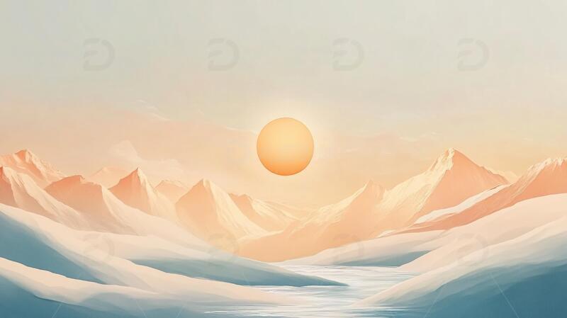 高清大图下载【趣麦麦图】日出风景插画3