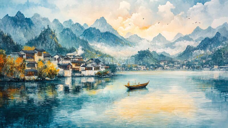 高清大图下载【趣麦麦图】皖南风光油画