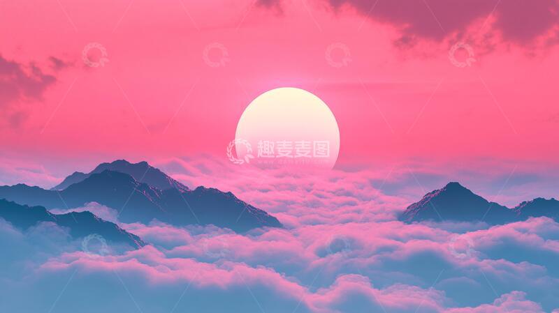 高清大图下载【趣麦麦图】红日水墨山水6