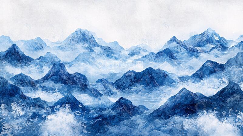 高清大图下载【趣麦麦图】新中式水墨群山装饰画