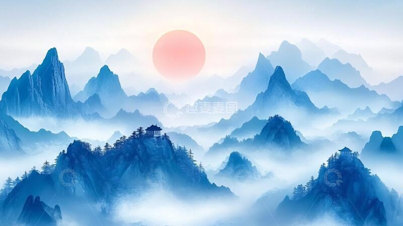 高清大图下载【趣麦麦图】中式山水日出1