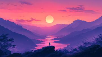 看日出插画插画黄昏落日