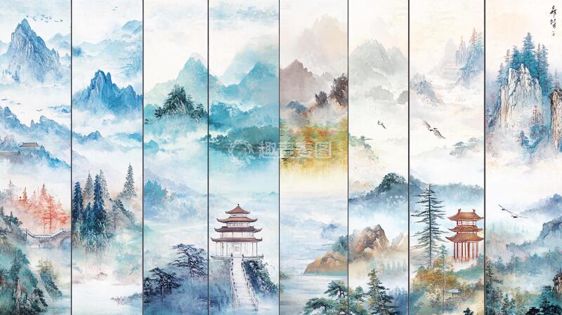 高清大图下载【趣麦麦图】大气山河屏风