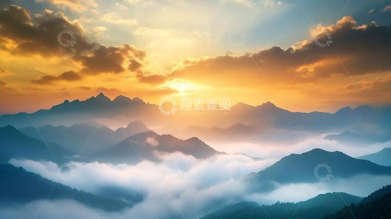 高清大图下载【趣麦麦图】旭日东升云雾缭绕1