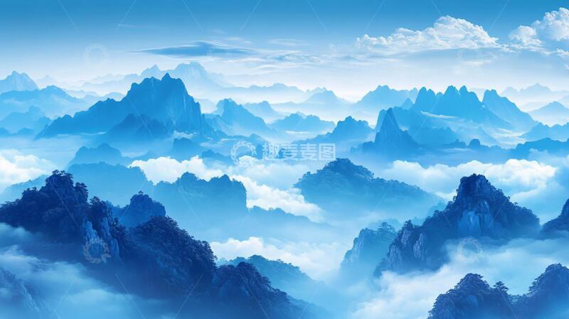 高清大图下载【趣麦麦图】山峰云雾电视墙背景墙