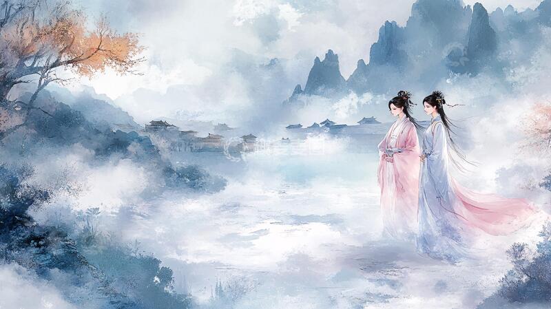 高清大图下载【趣麦麦图】古风人像水墨山水