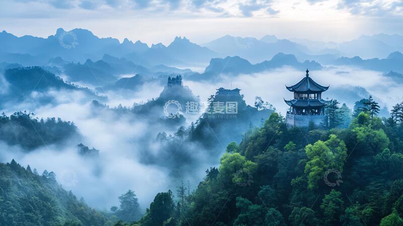 高清大图下载【趣麦麦图】云雾缭绕仙山梦境1