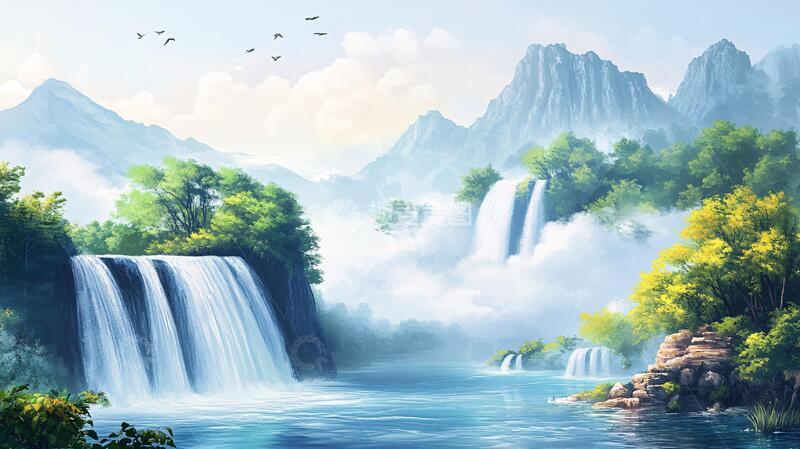 高清大图下载【趣麦麦图】高清瀑布背景墙壁纸1