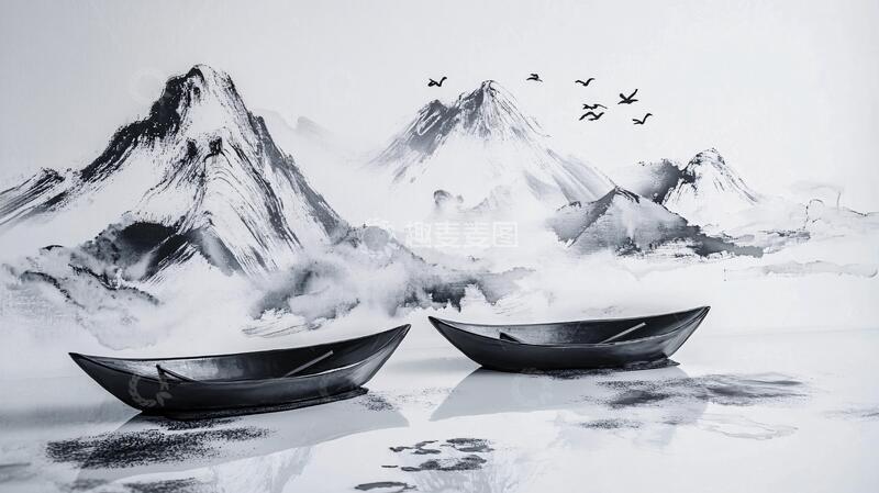 高清大图下载【趣麦麦图】新中式禅意山水船