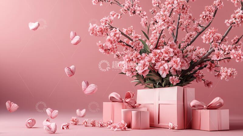 高清大图下载【趣麦麦图】情人节堆头粉色礼盒场景