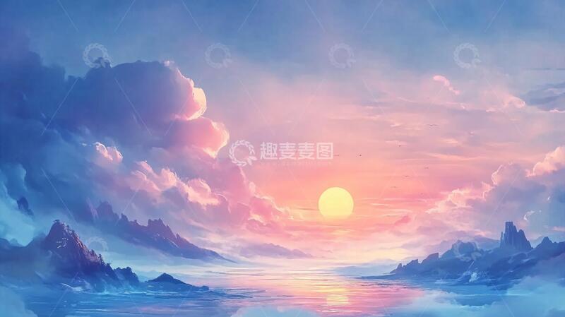 高清大图下载【趣麦麦图】日出风景插画4