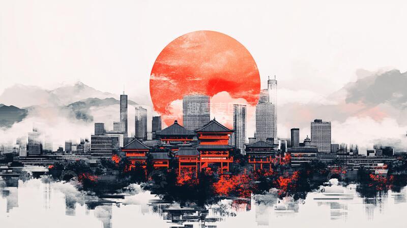 高清大图下载【趣麦麦图】水墨城市禅风城市