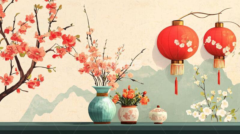 高清大图下载【趣麦麦图】-中式樱花布景