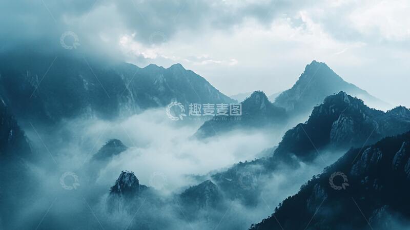 高清大图下载【趣麦麦图】墨韵禅意山峰云雾意境5