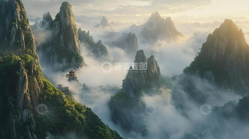 高清大图下载【趣麦麦图】云雾缭绕仙山梦境2