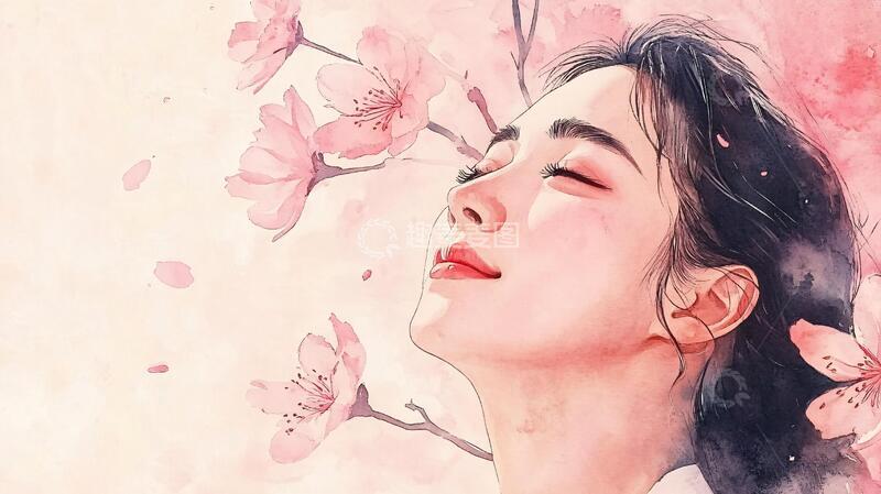 高清大图下载【趣麦麦图】桃花美人插画1