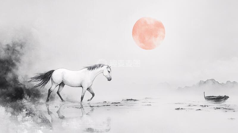 高清大图下载【趣麦麦图】马图黑白效果