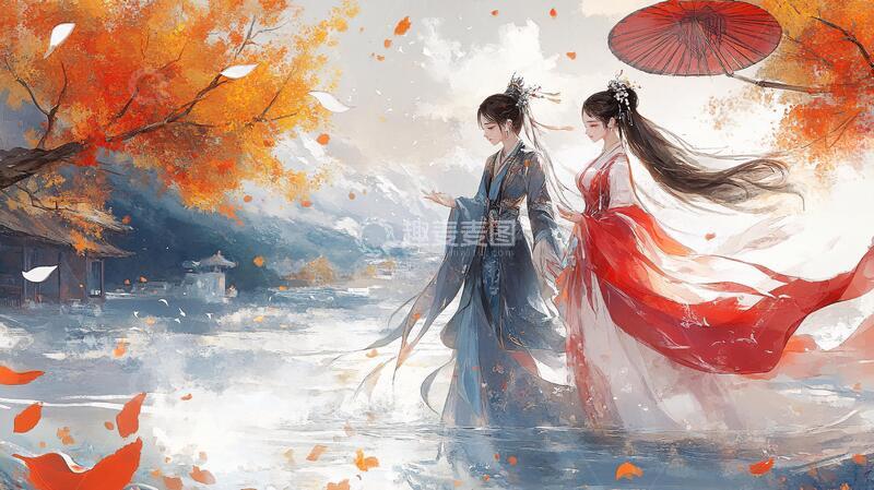 高清大图下载【趣麦麦图】古风情侣插画1