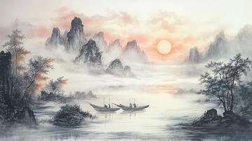 中式油画油画水墨中式